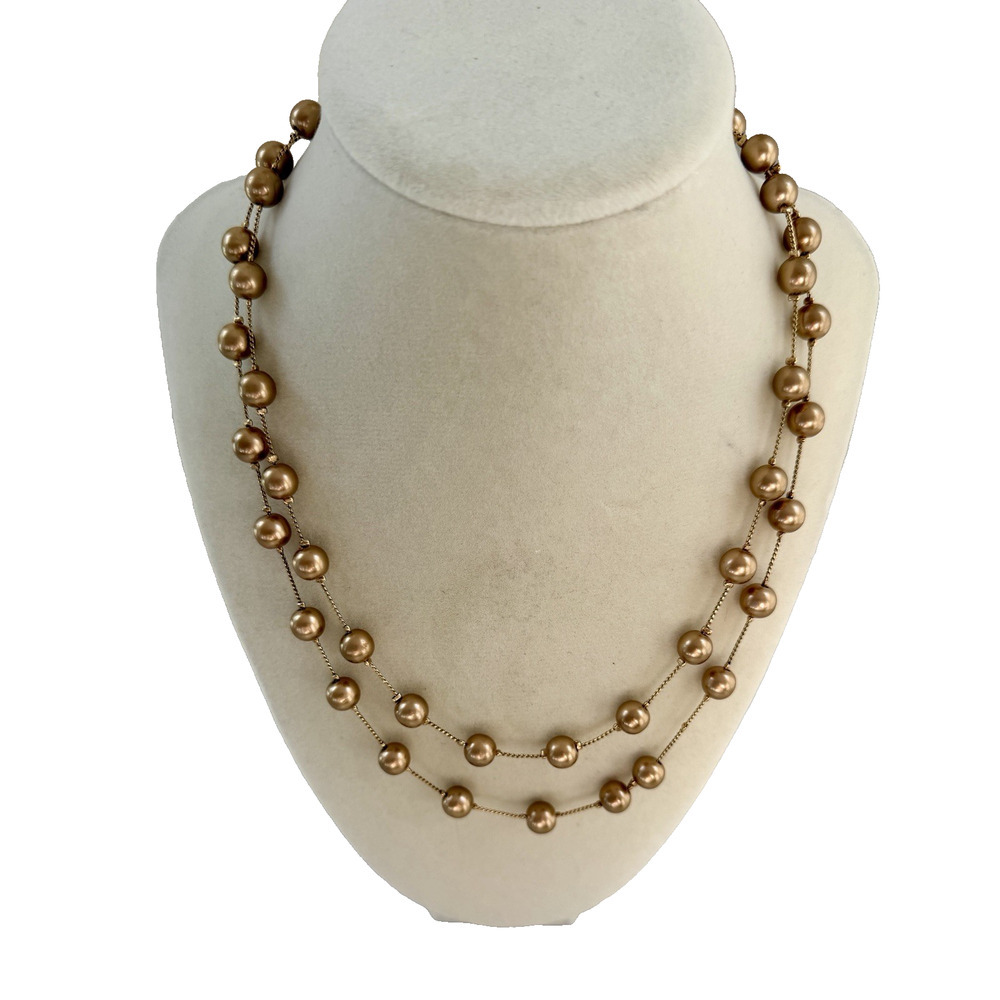 MONET Vintage Double Strand Bronze Goldtone Beaded Necklace Brushed Signed